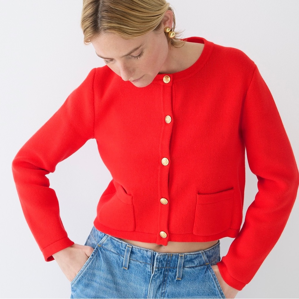 NWT J.Crew Emilie Patch-pocket Sweater Lady Jacket In Red - Picture 2 of 7